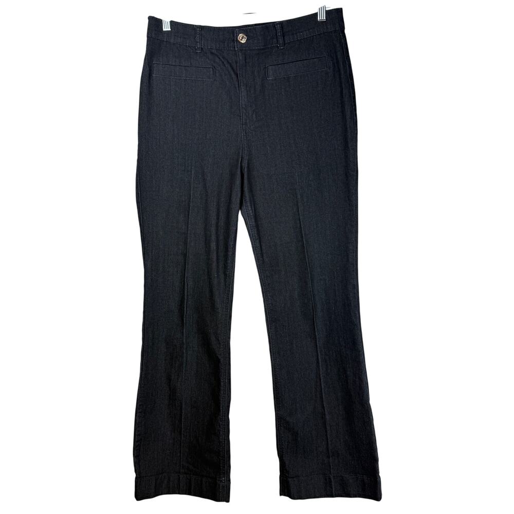 Nine West Jeans Size 12 Flare Leg Trousers Dark Wash Mid Rise Stretch Denim